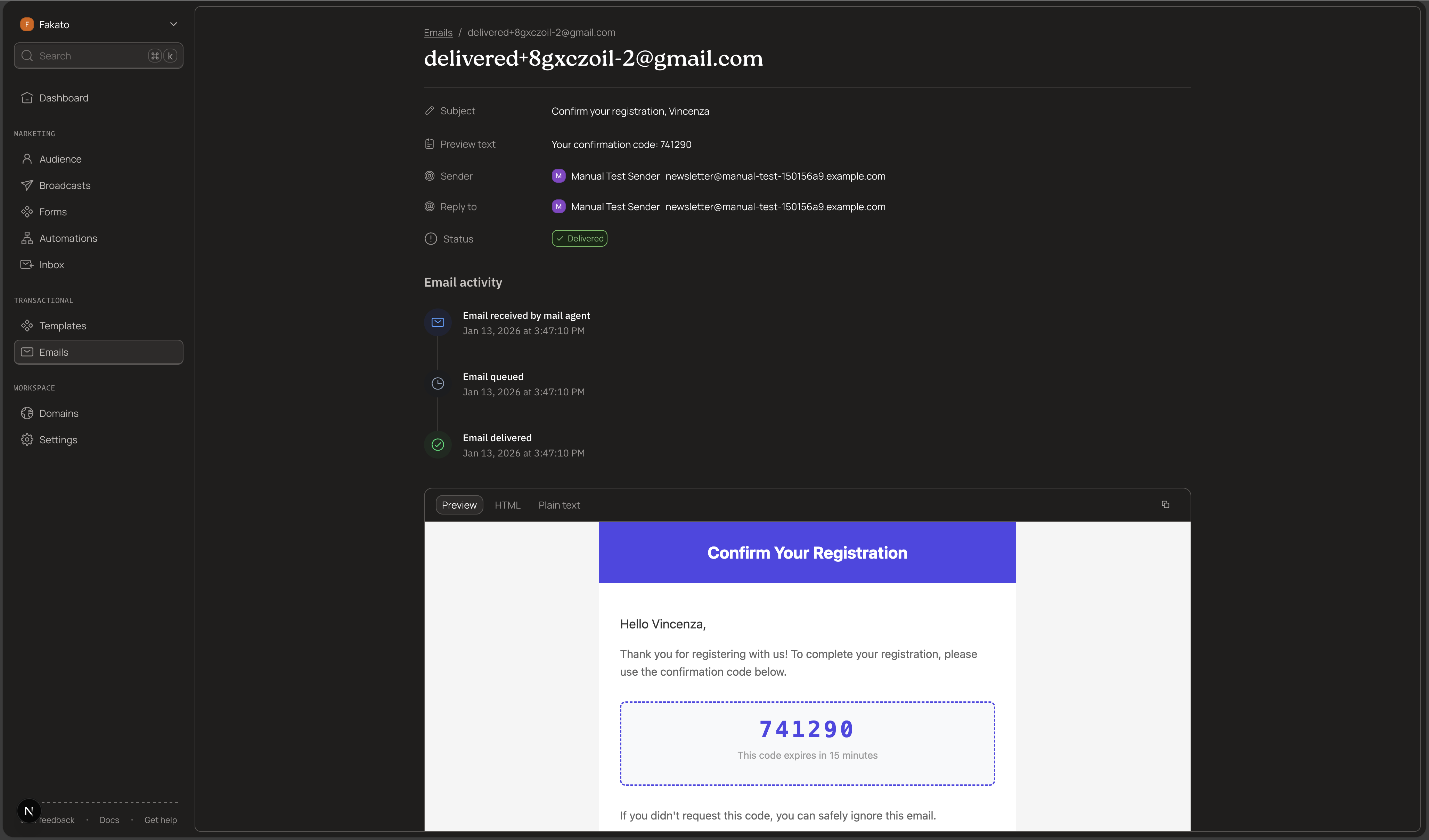 Email delivery confirmation