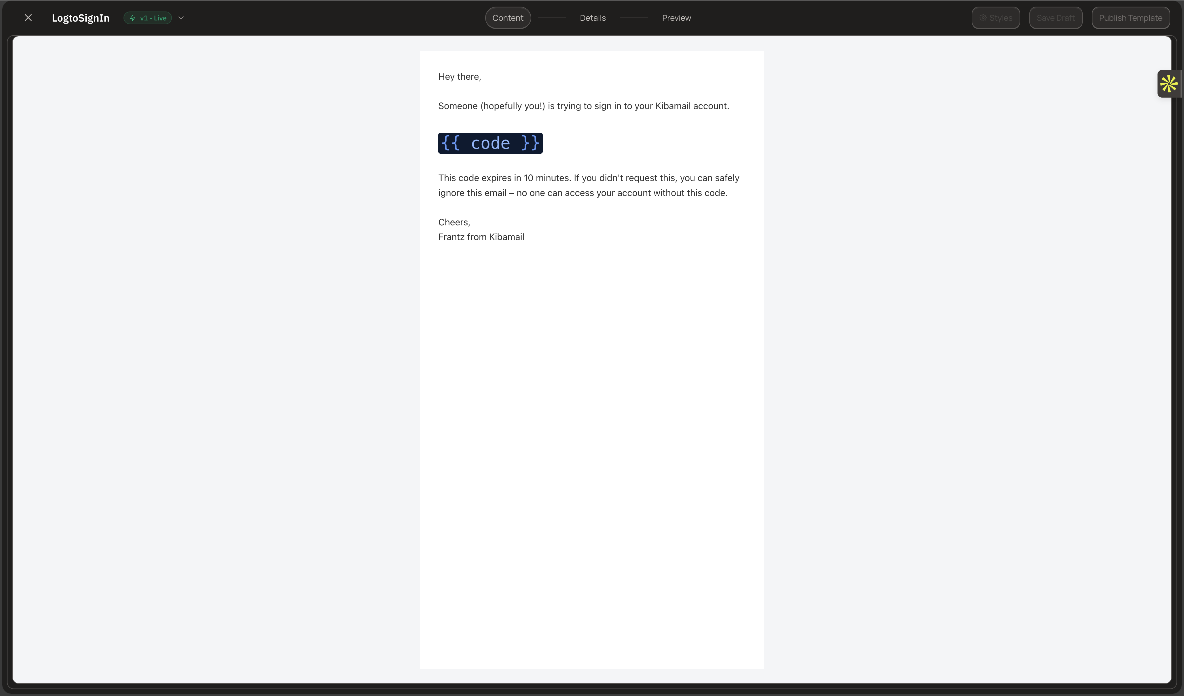 Template editor with variables